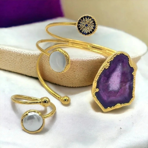 ποΈTurkish 18K Gold Plated Gemstone Artisanal π«Ά Fine Jewelry Set π - Picture 3 of 9